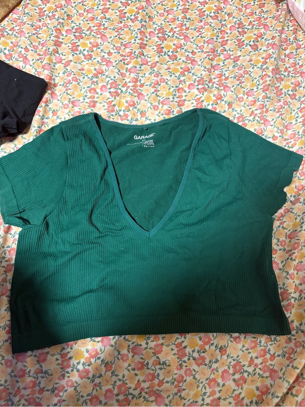 Garage Emerald Ribbed V-Neck Crop Top
